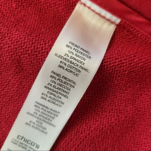 Chico's Open Drape Red Coat With Knitted Sleeves/Back Chico's Size 3 (XL) NWT - Picture 11 of 12